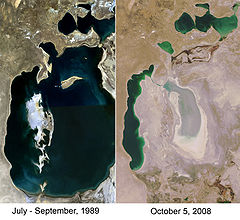 Między 1989 a 2008 Morze Aralskie wyschło prawie całkowicie