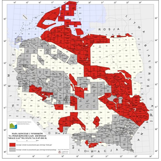 Koncesje i wnioski na poszukiwanie gazu w Polsce (31-07-2011).